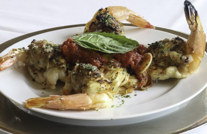 Shrimp scampi with linguine pasta tomato sauce and fresh basil at Carrabba's on Kirby
