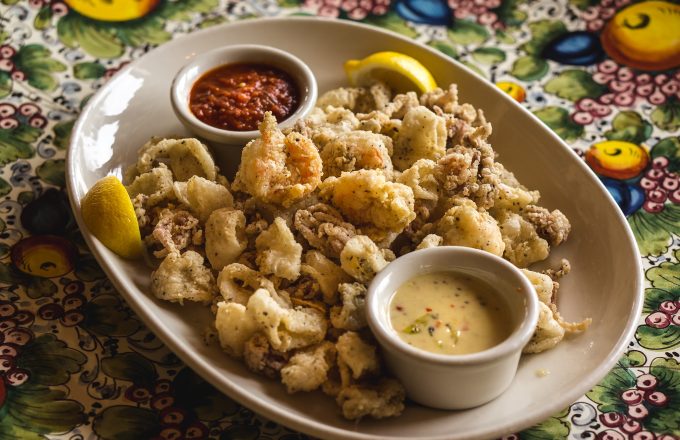 Fried calamari and shrimp with marinara and dipping sauces at Carrabba's on Kirby
