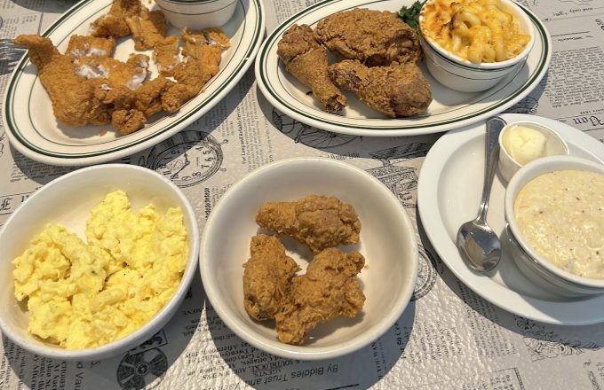 Fried seafood platter with southern sides at Gatlin's Fins and Feathers