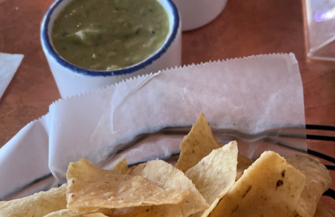 Tortilla chips with house-made green and red salsas at Ninfa's on Navigation