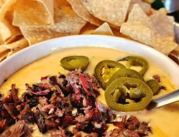 Chips and queso at Pizzitola's Heritage BBQ