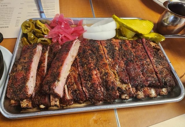 Smoked ribs at Pizzitola's Heritage BBQ