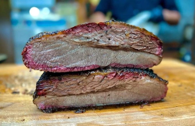 Sliced brisket at Pizzitola's Heritage BBQ