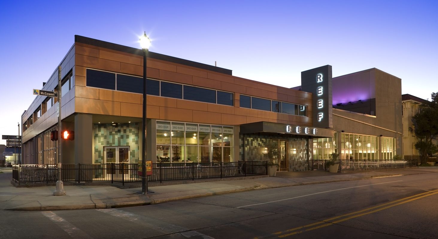 Historical exterior of Reef restaurant on Travis Street in Midtown Houston